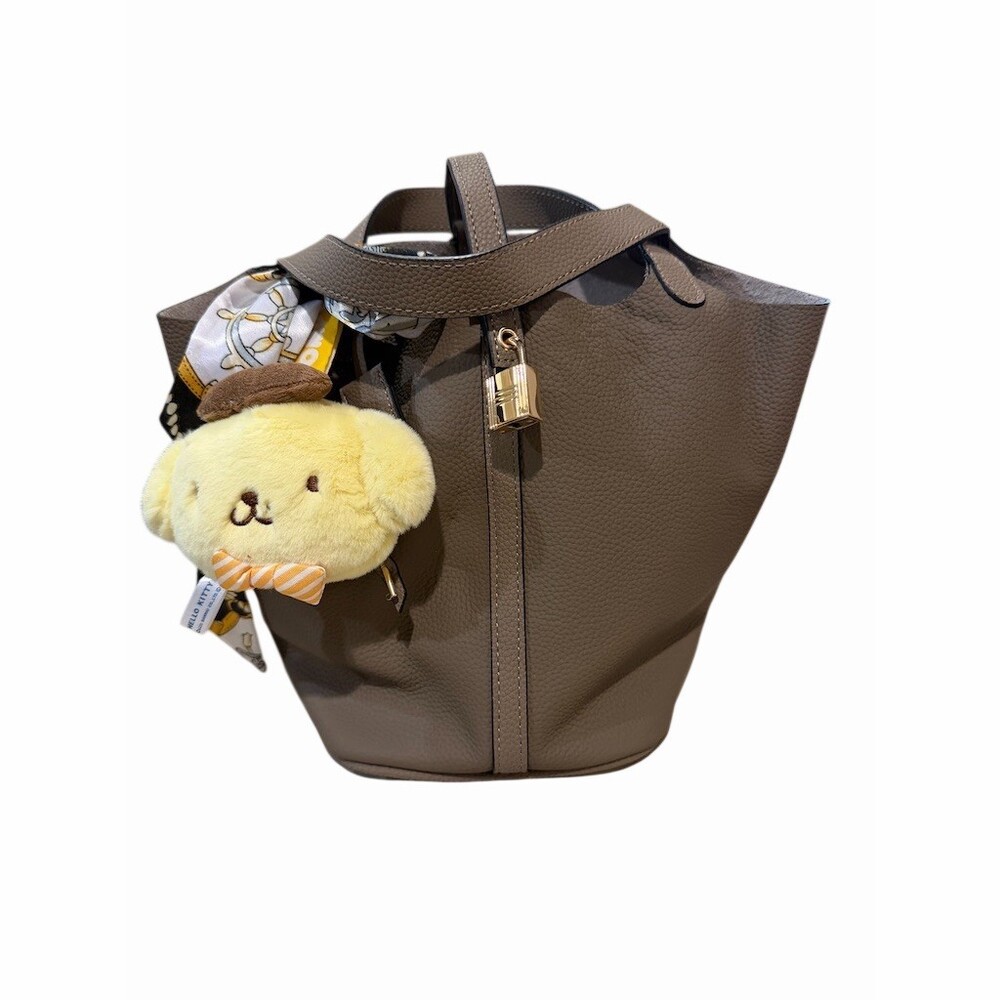 New Bucket Tote Bag Womens Taupe Drawstring Insert Bag with Bag Charm - Picture 3 of 12